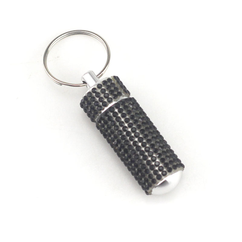 Wholesale 100PCS Aluminum Alloy Diamond Inlaid Portable Medicine Bottle Keychain